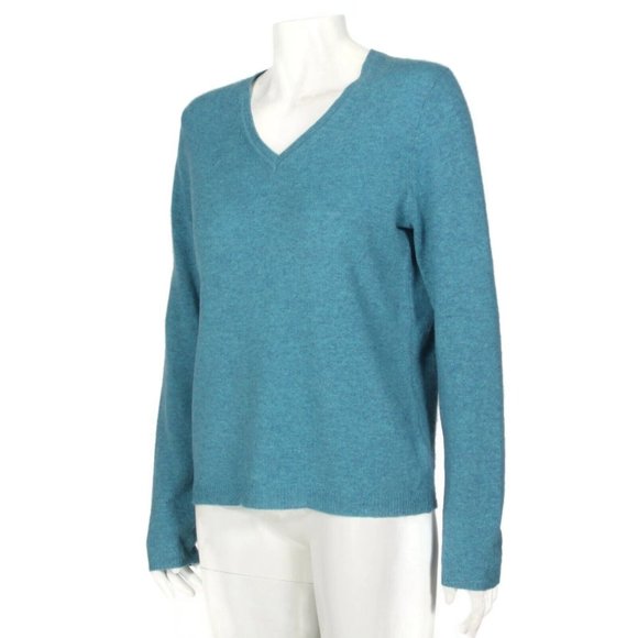 Ellen Tracy Beautiful Blue 100% Cashmere Sweater V-Neck Womens size L - 364 - Picture 4 of 5